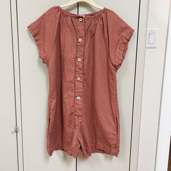 MABO Linen rust blend SS Woven Button Up Romper - sz 10/11 - red/brown one piece - Picture 2 of 13